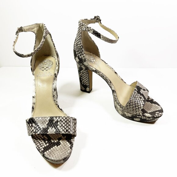 VINCE CAMUTO Sathina Snakeskin Embossed Leather High Heel Sandals 7.5M - Picture 1 of 10